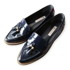 DIANA✺エナメル タッセルローファー 23cm 紺 ネイビー