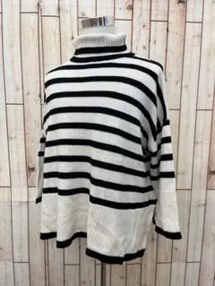 ⇐GRL⭐︎秋冬大人モダン⭐︎ハイネックボーダー柄セーターF【中古】a36