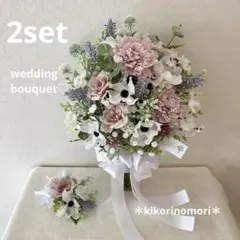 ウェディングブーケとブートニアのセット♡前撮り♡挙式♡ナチュラルブーケ♡