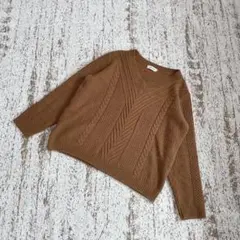 レプシィム Vネックケーブルニット セーター 長袖 M 茶色 ウール混 シンプル
