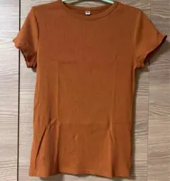 UNIQLO ユニクロ リブクルーネック Tシャツ ブラウン