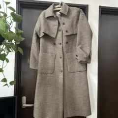 GU チェック柄 ロングコート ベージュ系