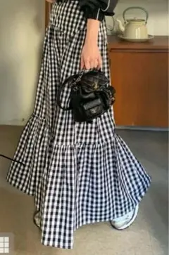GRL グレイル ギンガムチェックティアード フレアスカート sd060 S