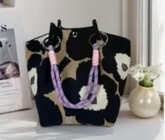 花柄ハンドバッグ 黒とブラウン　小物入れ　レディース　おしゃれ　おでかけ