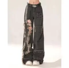 ダメージデニム ワイド デニム