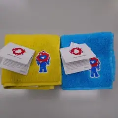 ミャクミャク 刺繍ハンドタオル2点セット　青、黄緑色