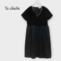 テチチ 半袖ワンピース Vネック ラメ スパンコール 黒 M フレア フォーマルのサムネイル