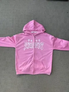90sゴシックロゴ ジップパーカー ピンク Y2K ストリート