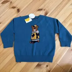 moujonjon クマさん刺繍セーター ブルー