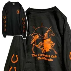 BQBQ カフェ Tシャツ 長袖 ロンT 古着 黒 カウガール 袖 スリーブ 蹄