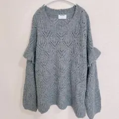 オールドネイビー 透かし編み セーター クルーネック 袖フリル XXL 灰色