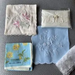 ハンカチ4枚とティッシュケース1つの5点セット（ベージュ・水色・白）
