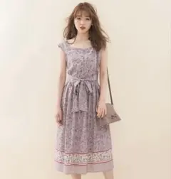 WILLSELECTION フラワースカーフプリントワンピース　ベージュ S