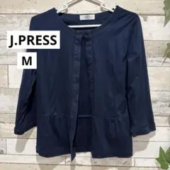 ジェイプレス　オンワード樫山　ノーカラー ジャケット　ショート丈　ネイビー