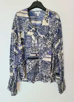 未使用！シルク100％ ELEGANCE 長袖ブラウス フリル装飾 M～Lのサムネイル