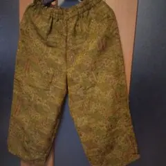 着物リメイクパンツ花柄ポケット有りオリーブグリーン系