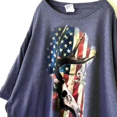 デルタ リアルツリー アメリカ 鹿の角 Tシャツ 2XL ネイビー 古着