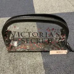 新品レア ヴィクトリアシークレット ポーチ クリア ブラック黒 透明 プリント
