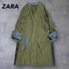 ZARA ザラ デニム切替 モッズコート カーキ S-M 美品 再構築
