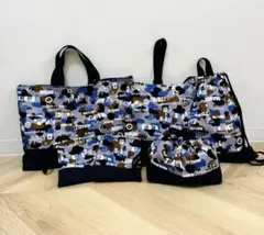 ハンドメイド　入園入学グッズ　迷彩　カモフラ　ブルー　茶色　英字