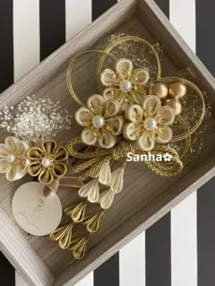 T-1149 つまみ細工 髪飾り 水引 卒業式 成人式 結婚式 七五三 髪飾り