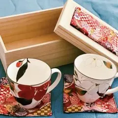 【新品・箱付】セラミック藍 ペアマグカップ＆コースターセット