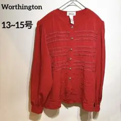Worthington 【LL】長袖シャツ 14M ブラウス レッド ボタン付き