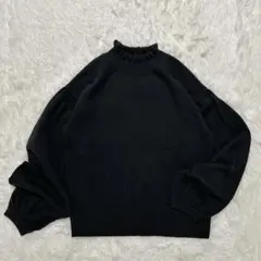 w closet/ウール混フリルハイネックボリューム袖ニット/厚手/黒/F