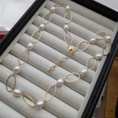 パールネックレス　金色金具　カジュアル　冠婚葬祭　ロング　ゴージャス　新品