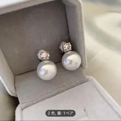 t86 【大人上品】一粒パール×ビジュー イヤリング ホワイト シンプル
