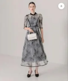 【Leja 】パイピングハイネック花柄ラメレースワンピースドレス S