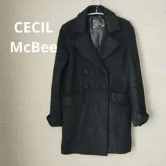 CECILMcBeeウール混合 ダブルブレスト ロングコート 黒