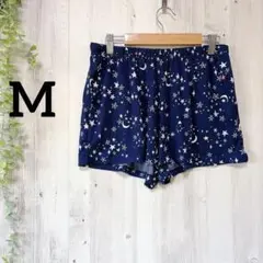 【美品】星空・月柄 ショートパンツ ルームウェア Mサイズ ネイビー 紺