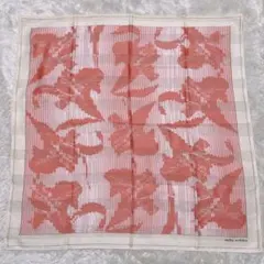 【美品】ミラショーン 大判ハンカチ スカーフ 日本製 花柄 ピンク　ストライプ