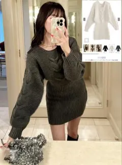 ケーブルニットミニ丈セーター アイボリー