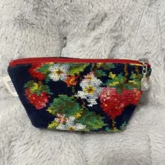 フェイラー FEILER ポーチ いちご柄 赤ファスナー ドット柄裏地付き