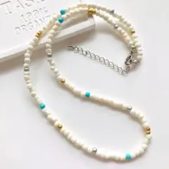 50cm・太さ4mm　白ターコイズ　メンズ　ビーズネックレス　ハンドメイド