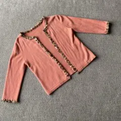再度値下げ‼️アダムエロペ　七分袖ポリ飾りカシミア ショートカーディガン