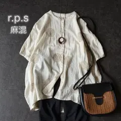 r.p.s 麻混 サークル刺繍 バンドカラー ブラウス ゆったり 生成り 春夏のサムネイル