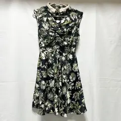snidel　黒×生成×グリーン　花柄ノースリーブワンピース　1サイズ（M）