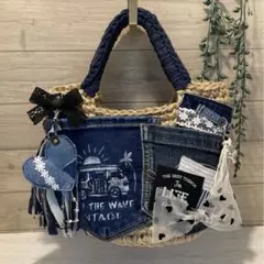 Ｎｏ．638 ハンドメイドバッグ デニムリメイクバッグ リメイクデニムバッグ