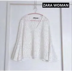 ZARA WOMAN ホワイト　Lサイズ 総レースブラウスのサムネイル