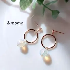 33 天然石オパール×フープ　ハンドメイド　ピアス　イヤリング　シンプル