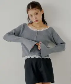 CHICO オフショルレースヘンリーニット リブ