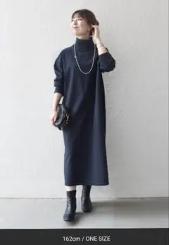 【SHIPS any】裏起毛 リブ ハイネック ワンピース