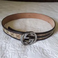 GUCCI グッチ GGパターン ベルト ホワイト キャンバス レザー - メルカリ