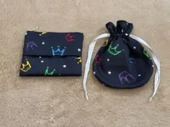ま〜るいミニ巾着・ポケットティッシュ入れポーチ 黒セットのサムネイル