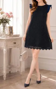 tocco closet❤総レース ワンピース ダークネイビー 後ろリボン Mのサムネイル