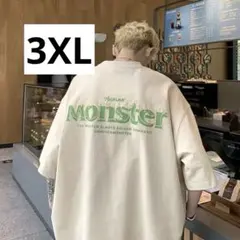 メンズ　Tシャツ　半袖　トップス 3XL ベージュ　オーバーサイズ