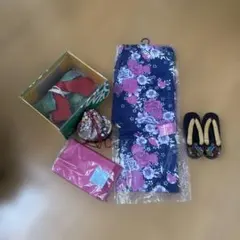 花柄浴衣・帯・下駄・巾着セット